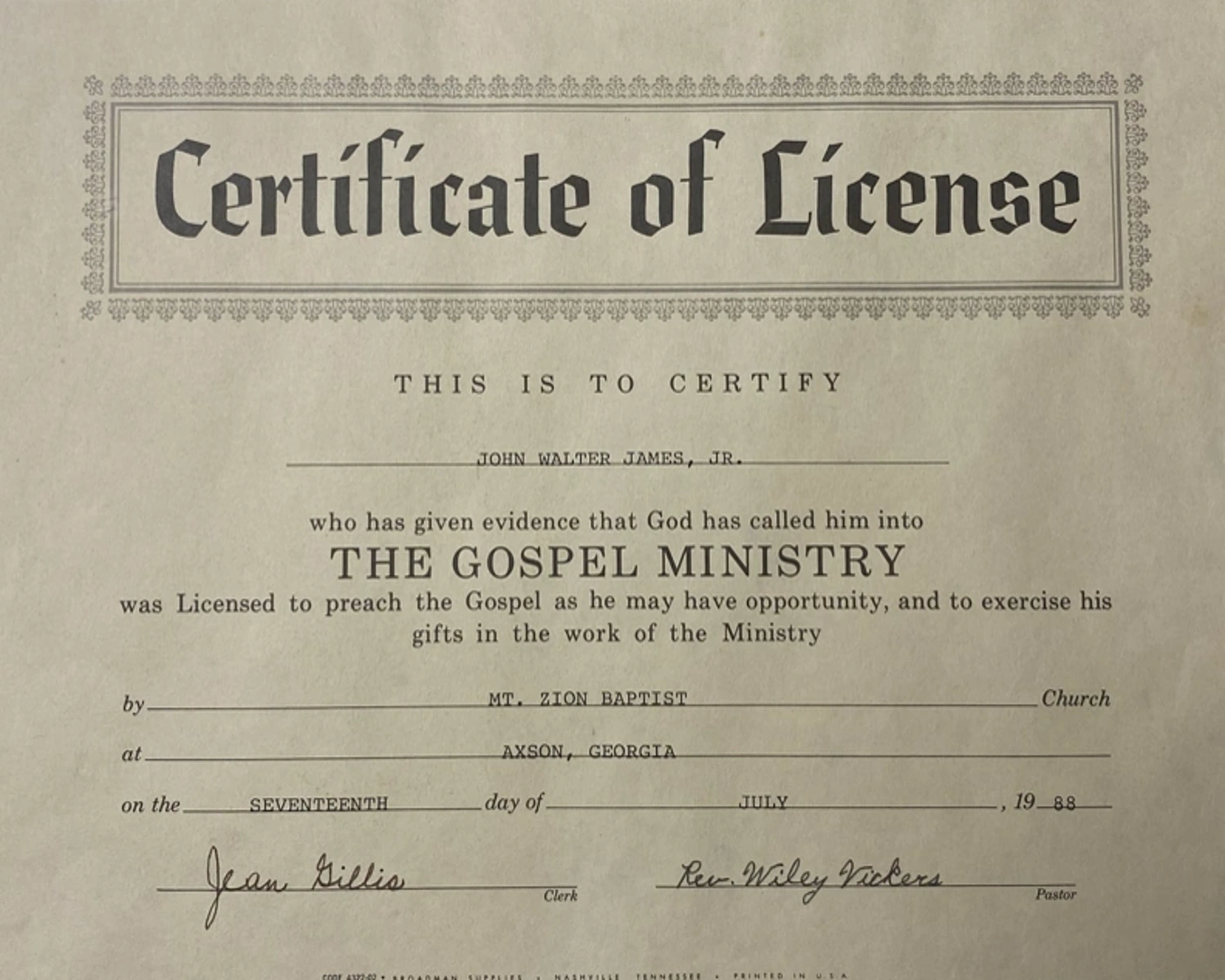 Ministry License Certificate