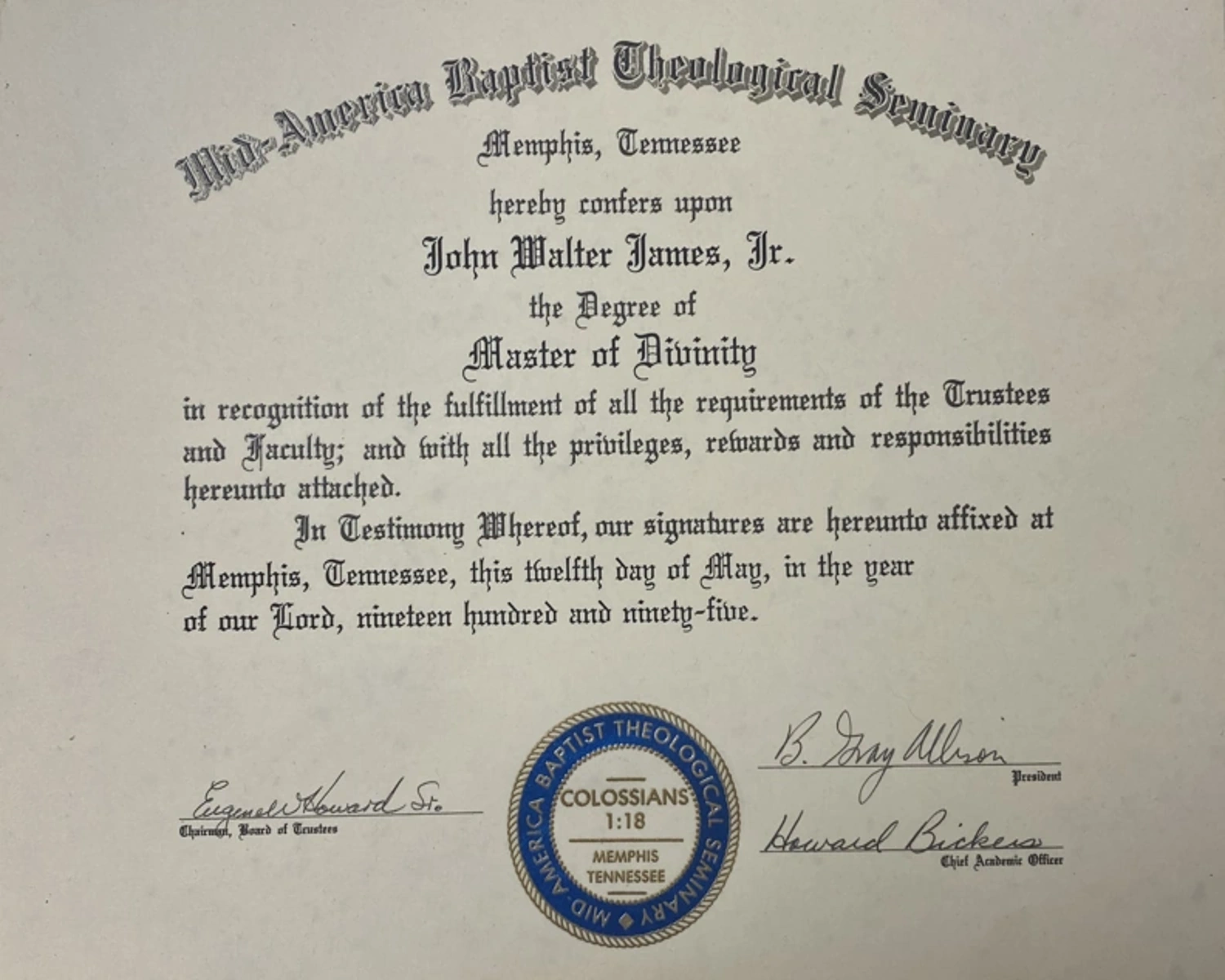 Seminary Degree Diploma